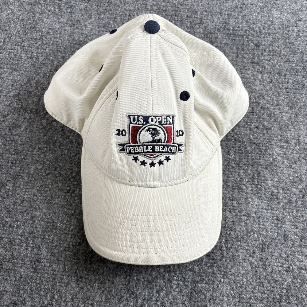 US Open Pebble Beach 2010 Golf Hat L/XL Cream Navy Strapback USGA Country Club